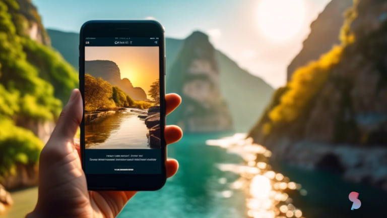 A traveler standing in front of a stunning natural landmark, holding a smartphone with a crypto wallet app open, under bright natural sunlight. Unlock Crypto Rewards For Your Travel Adventures.
