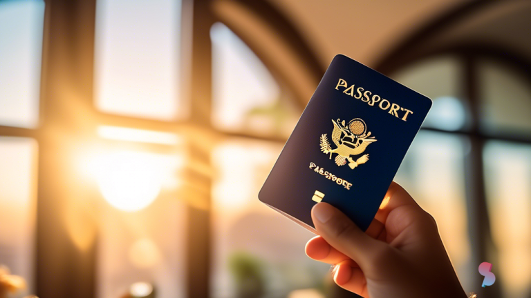 A close-up photo of a person holding a passport and a stack of travel reward cards from top brands, with sunlight streaming in through a window, casting a bright and inviting glow on the scene.